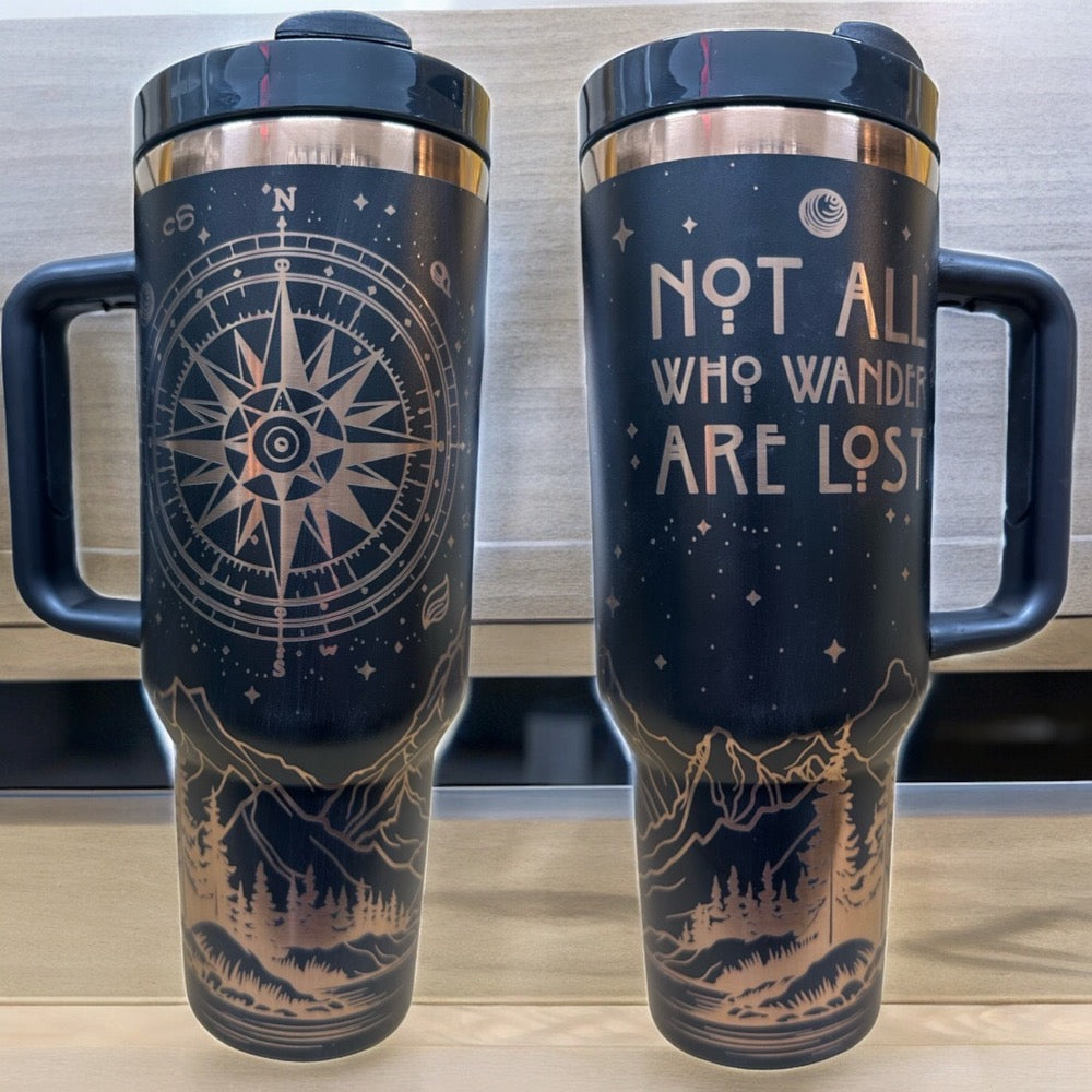 Black and Rose Gold Not all Who Wander are Lost 40oz Tumbler