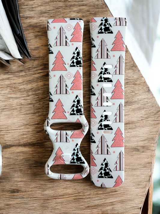 Pink Punchy Christmas Trees Watch Band (H20)